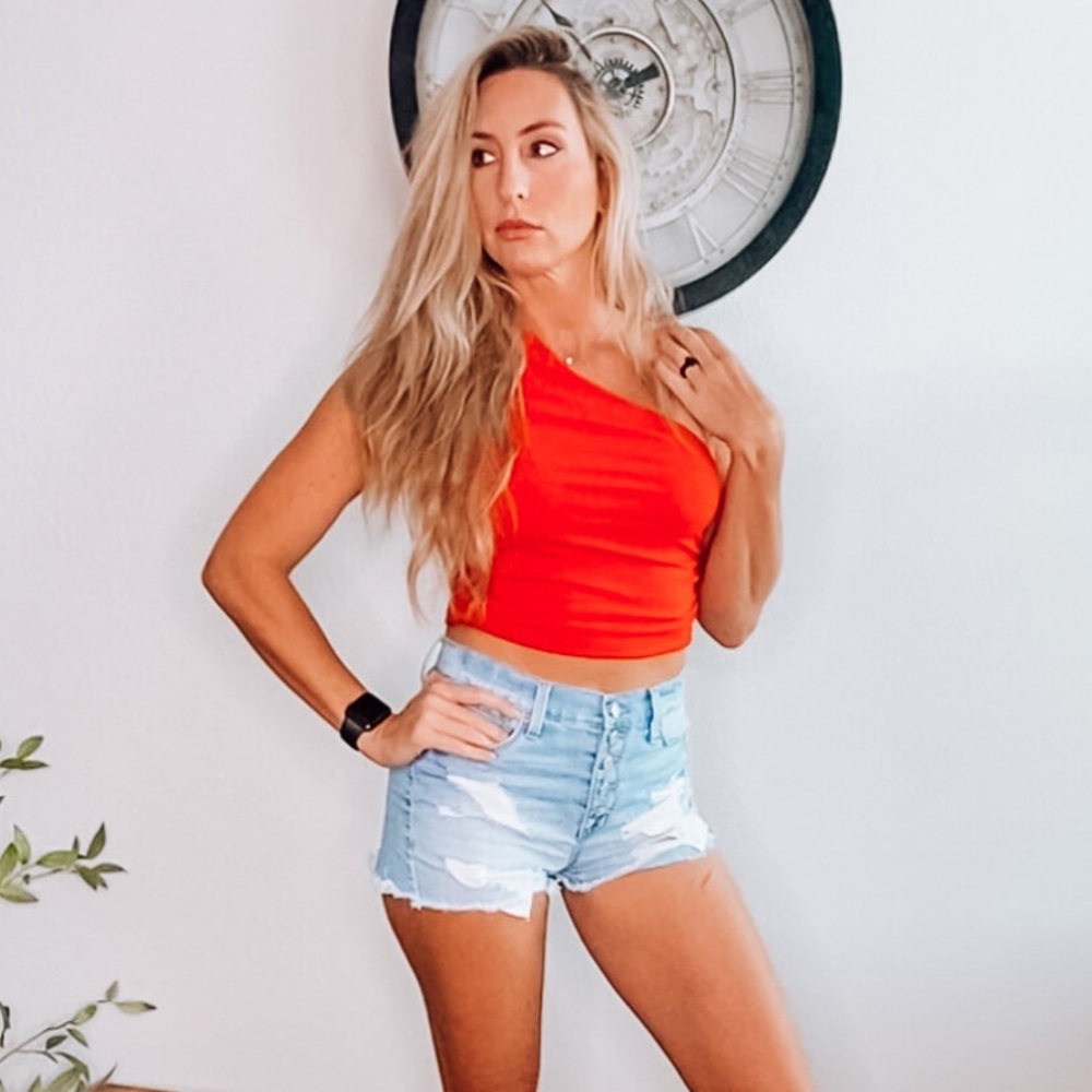 Ribbed red one shoulder top